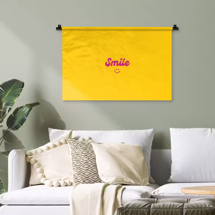 Smile - Geel - Roze Wandkleed katoen klein -sfeer7