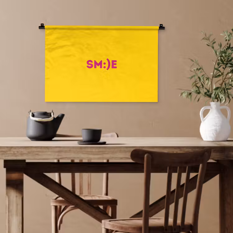 Smile - Roze - Geel Wandkleed katoen klein -sfeer6
