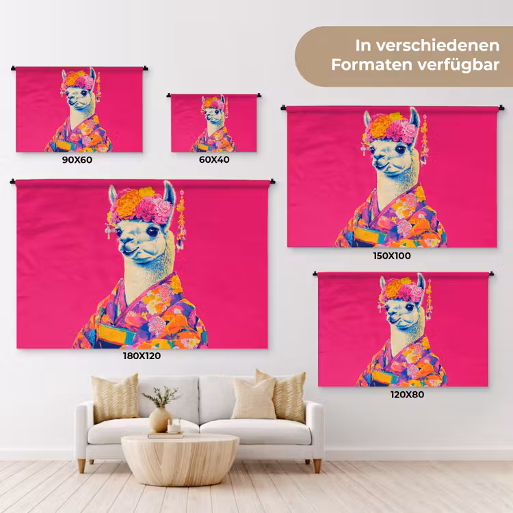 Lama - Kimono - Bloemenkrans - Felroze Wandkleed katoen klein -tsfeer8_DE