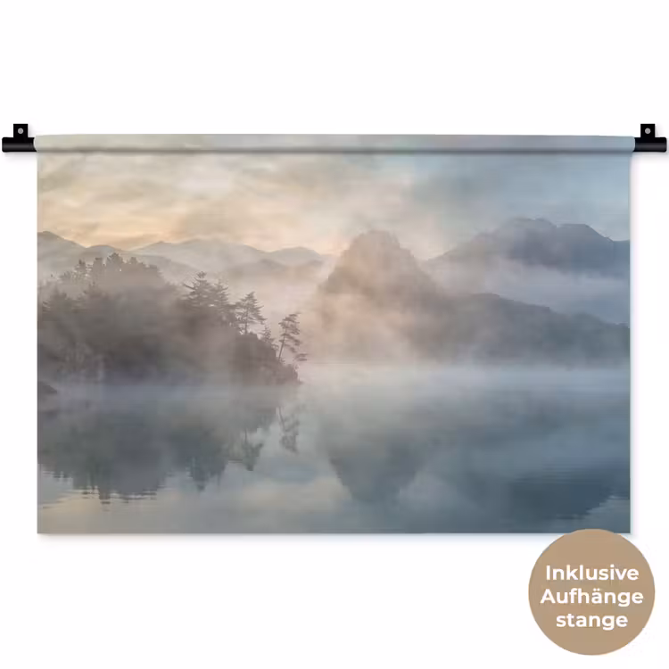 Landschap - Bergen - Mist - Water - Natuur Wandkleed katoen klein -t3d_DE