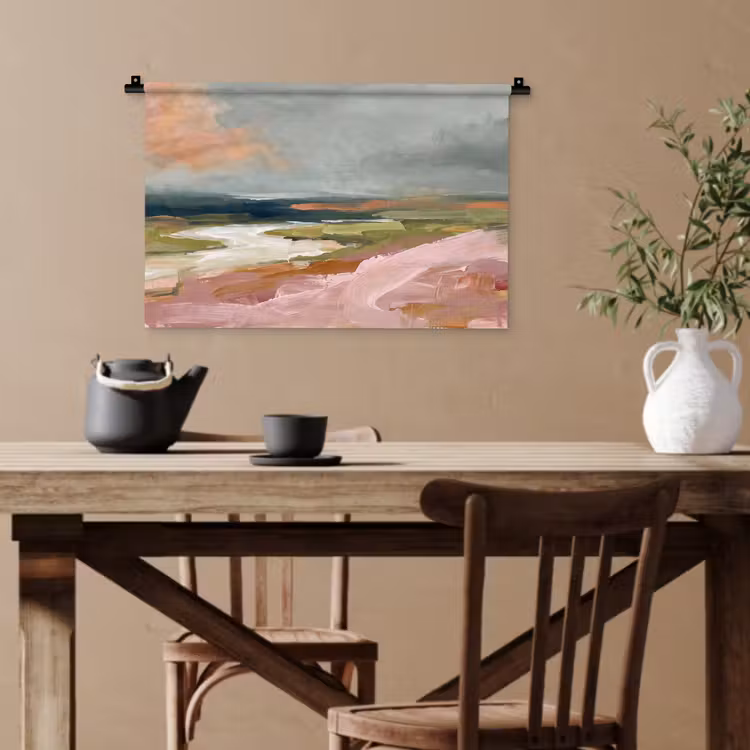 Landschap - Rivier - Abstract - Roze - Groen Wandkleed katoen klein -sfeer6