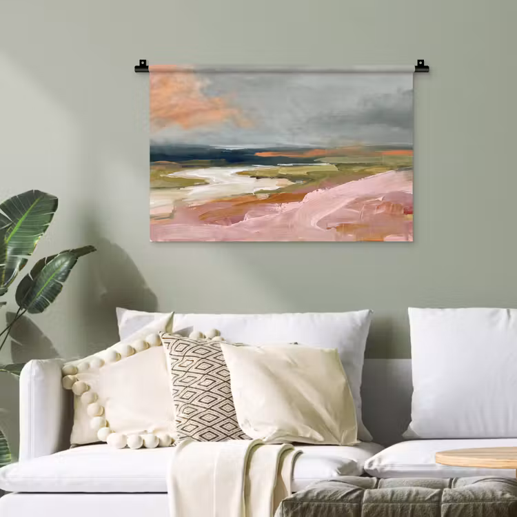 Landschap - Rivier - Abstract - Roze - Groen Wandkleed katoen klein -sfeer7