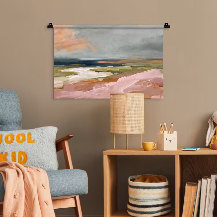 Landschap - Rivier - Abstract - Roze - Groen Wandkleed katoen klein -wsfeer4_kind