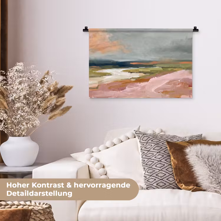 Landschap - Rivier - Abstract - Roze - Groen Wandkleed katoen klein -tsfeer1_DE