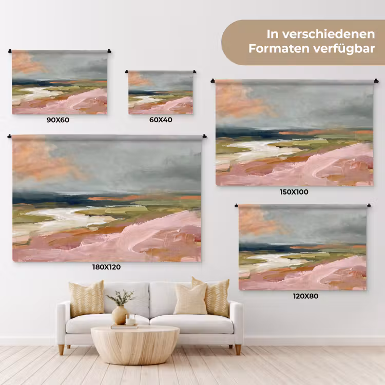 Landschap - Rivier - Abstract - Roze - Groen Wandkleed katoen klein -tsfeer8_DE