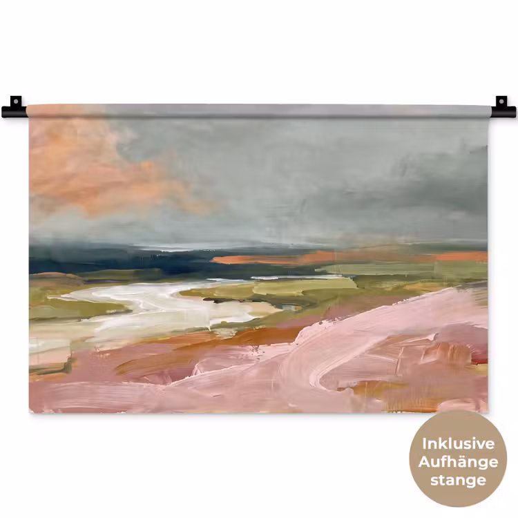 Landschap - Rivier - Abstract - Roze - Groen Wandkleed katoen klein -t3d_DE