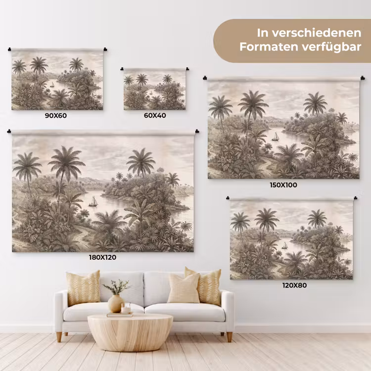 Landschap - Rivier - Boot - Tropisch - Vintage Wandkleed katoen klein -tsfeer8_DE