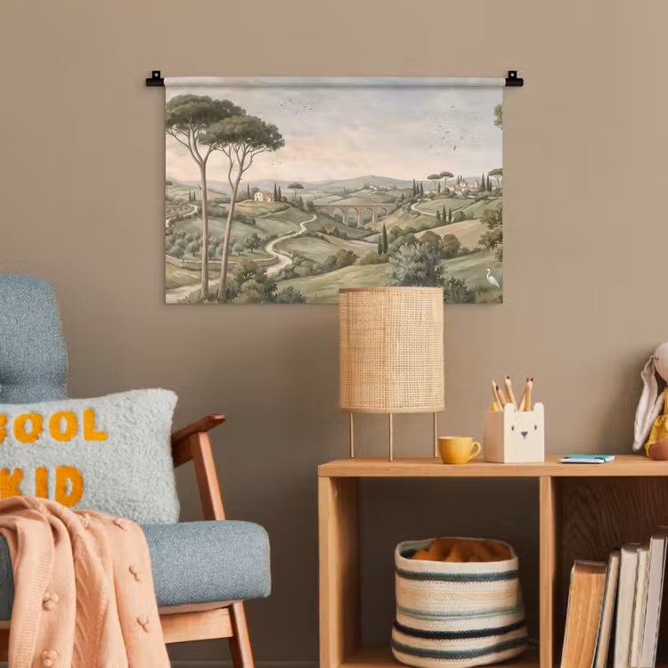 Landschap - Heuvels - Zandpad - Groen Wandkleed katoen klein -wsfeer4_kind