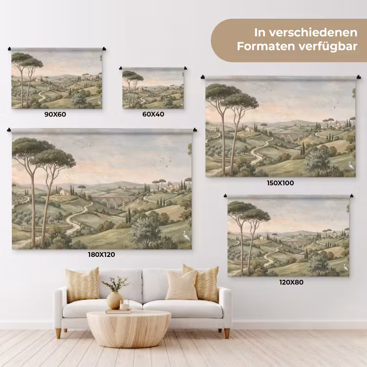 Landschap - Heuvels - Zandpad - Groen Wandkleed katoen klein -tsfeer8_DE