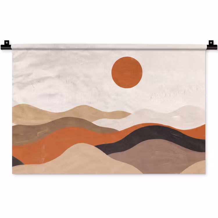 Landschap - Heuvels - Zon - Abstract - Oranje Wandkleed katoen klein -zz3d
