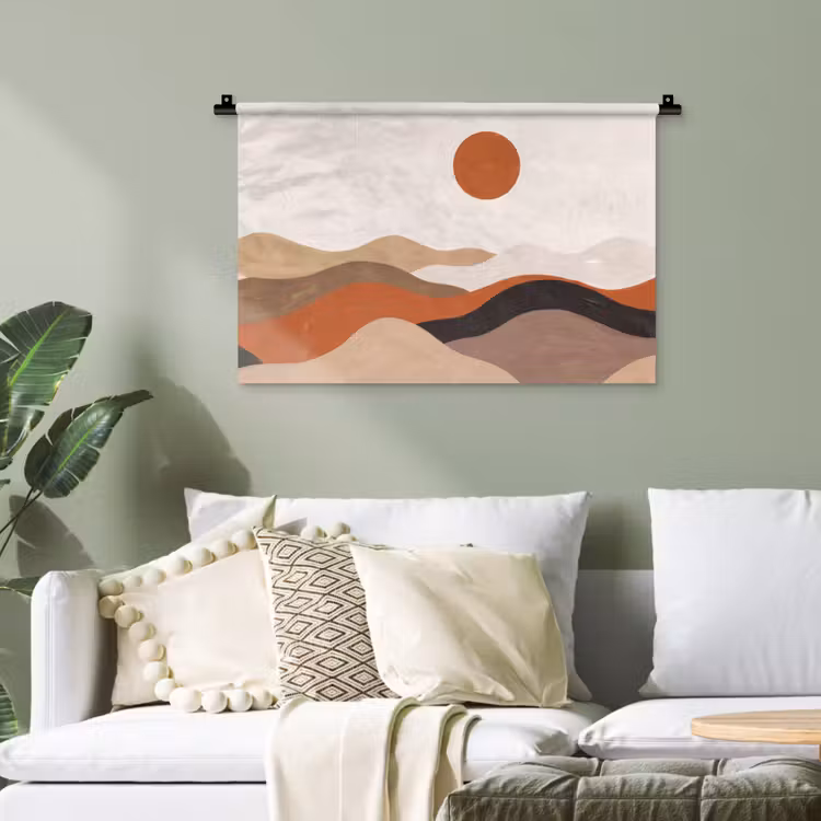 Landschap - Heuvels - Zon - Abstract - Oranje Wandkleed katoen klein -sfeer7