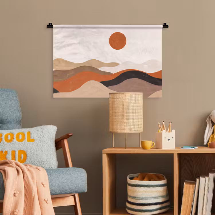 Landschap - Heuvels - Zon - Abstract - Oranje Wandkleed katoen klein -wsfeer4_kind