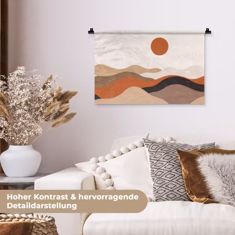 Landschap - Heuvels - Zon - Abstract - Oranje Wandkleed katoen klein -tsfeer1_DE
