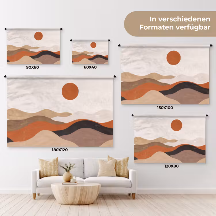 Landschap - Heuvels - Zon - Abstract - Oranje Wandkleed katoen klein -tsfeer8_DE