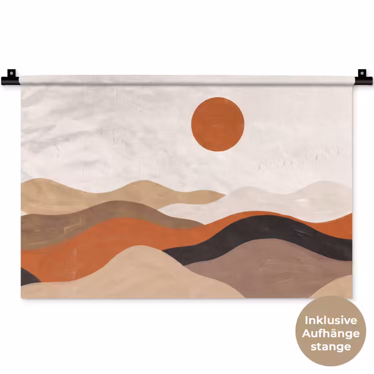 Landschap - Heuvels - Zon - Abstract - Oranje Wandkleed katoen klein -t3d_DE
