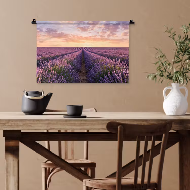 Landschap - Lavendelveld - Paars Wandkleed katoen klein -sfeer6