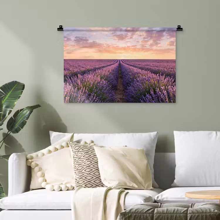 Landschap - Lavendelveld - Paars Wandkleed katoen klein -sfeer7