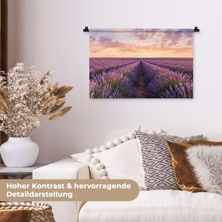 Landschap - Lavendelveld - Paars Wandkleed katoen klein -tsfeer1_DE