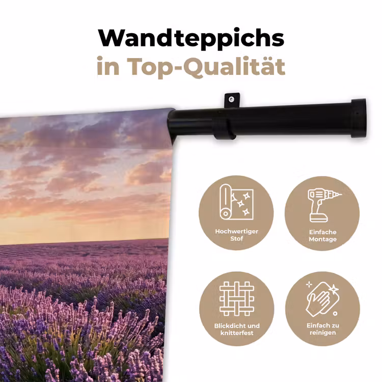 Landschap - Lavendelveld - Paars Wandkleed katoen klein -tsfeer2_DE