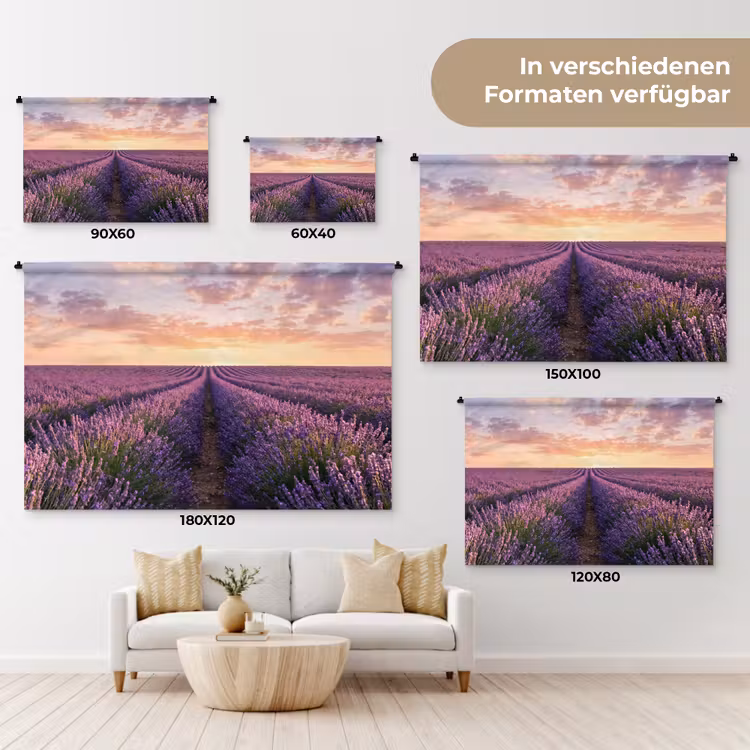 Landschap - Lavendelveld - Paars Wandkleed katoen klein -tsfeer8_DE