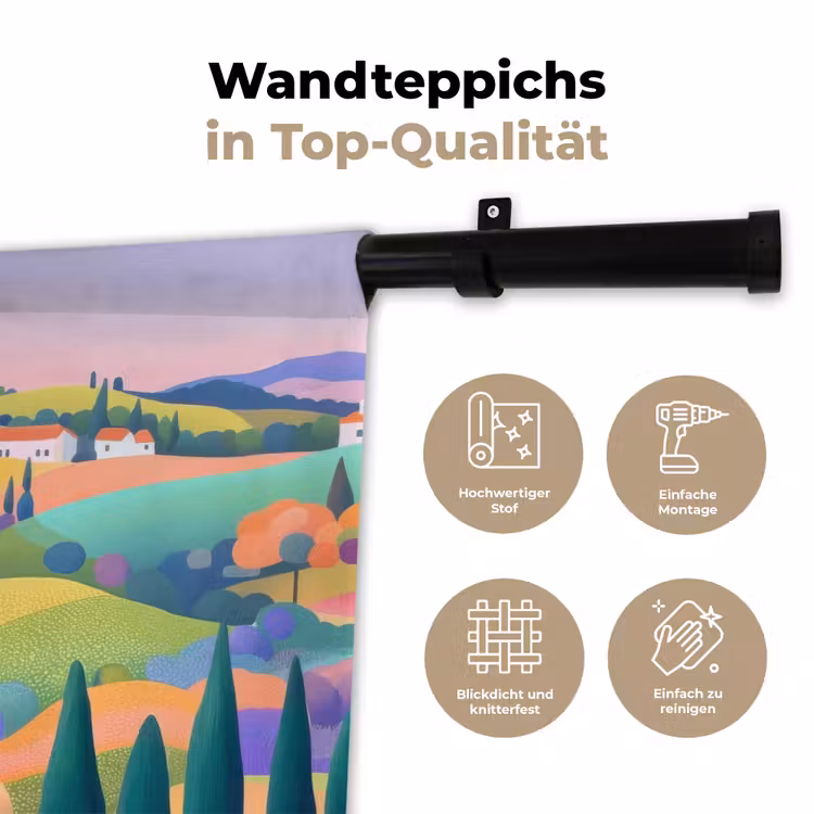 Landschap - Paars - Pastel - Huizen Wandkleed katoen klein -tsfeer2_DE
