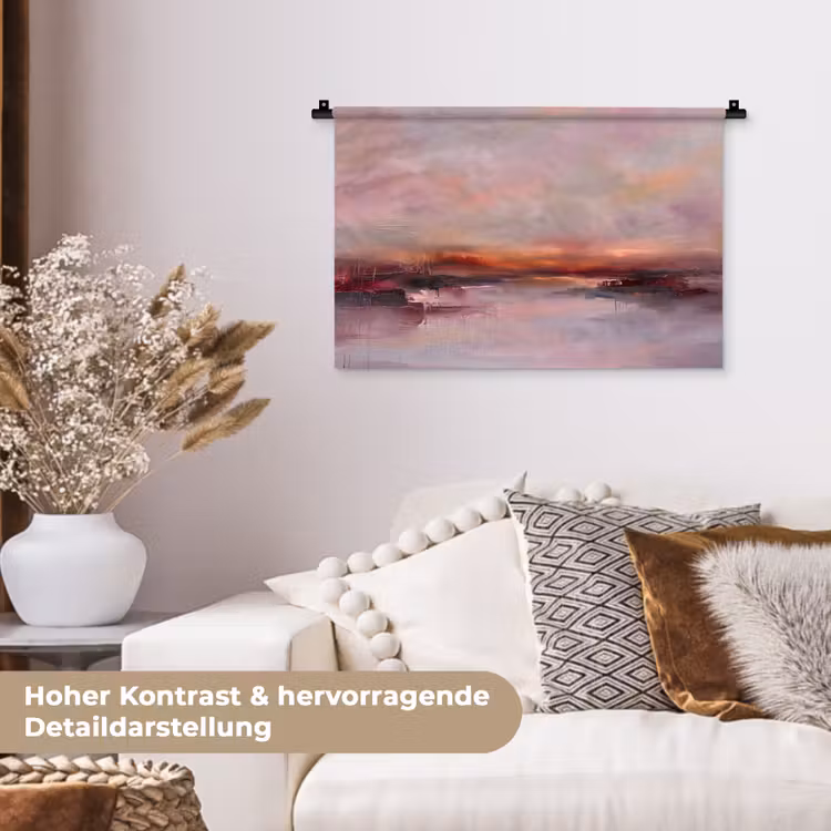 Landschap - Zonsondergang - Abstract - Modern - Roze Wandkleed katoen klein -tsfeer1_DE