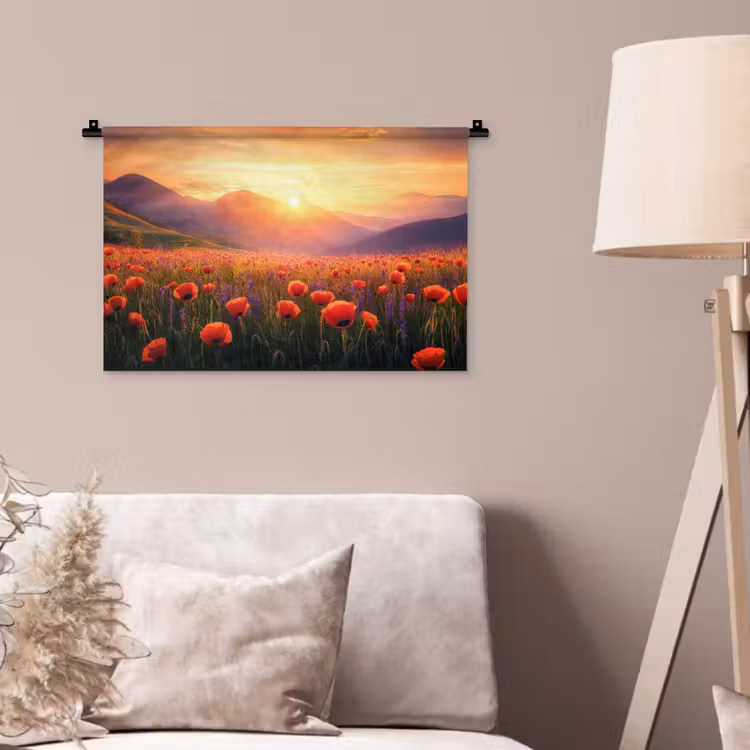 Landschap - Zonsondergang - Bloemenveld Wandkleed katoen klein -sfeer4