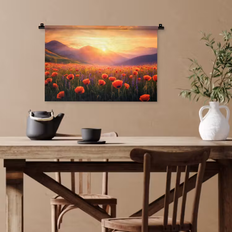 Landschap - Zonsondergang - Bloemenveld Wandkleed katoen klein -sfeer6