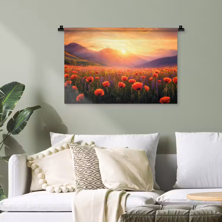 Landschap - Zonsondergang - Bloemenveld Wandkleed katoen klein -sfeer7