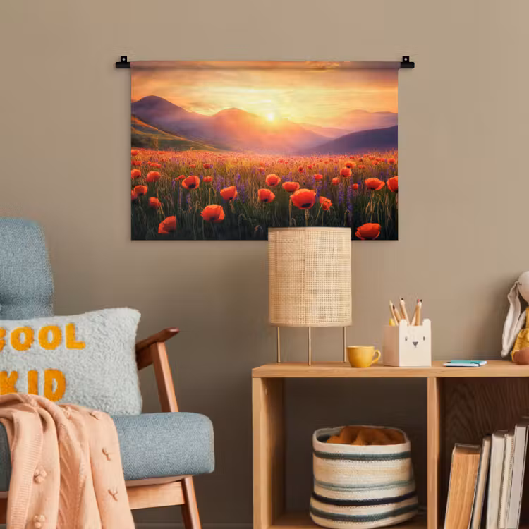 Landschap - Zonsondergang - Bloemenveld Wandkleed katoen klein -wsfeer4_kind