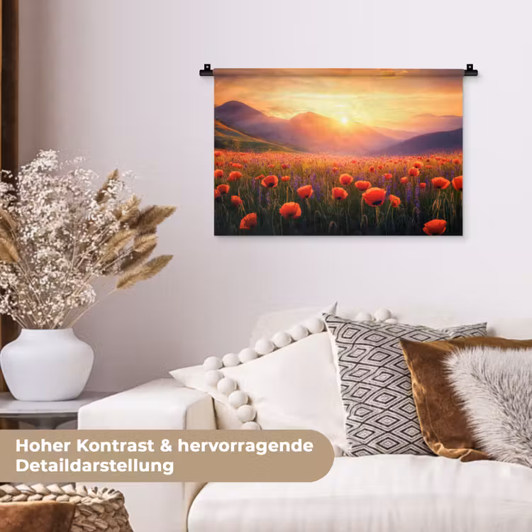 Landschap - Zonsondergang - Bloemenveld Wandkleed katoen klein -tsfeer1_DE