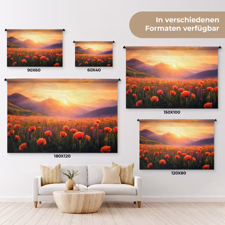 Landschap - Zonsondergang - Bloemenveld Wandkleed katoen klein -tsfeer8_DE
