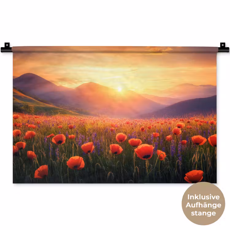 Landschap - Zonsondergang - Bloemenveld Wandkleed katoen klein -t3d_DE