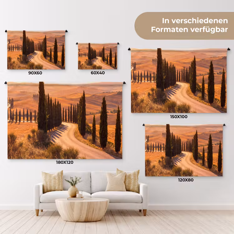 Landschap - Weg - Bomen - Natuur - Goud Wandkleed katoen klein -tsfeer8_DE