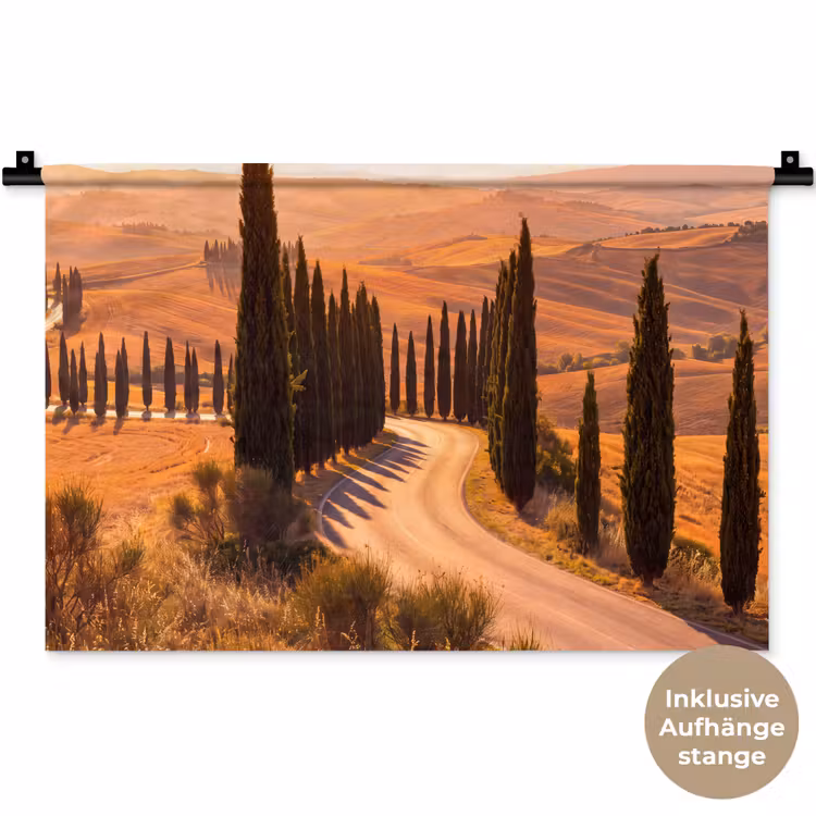 Landschap - Weg - Bomen - Natuur - Goud Wandkleed katoen klein -t3d_DE