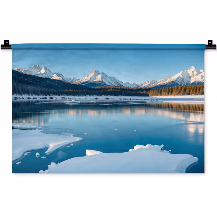 Landschap - Winter - Meer - Bergen - Uitzicht - IJs Wandkleed katoen klein -zz3d
