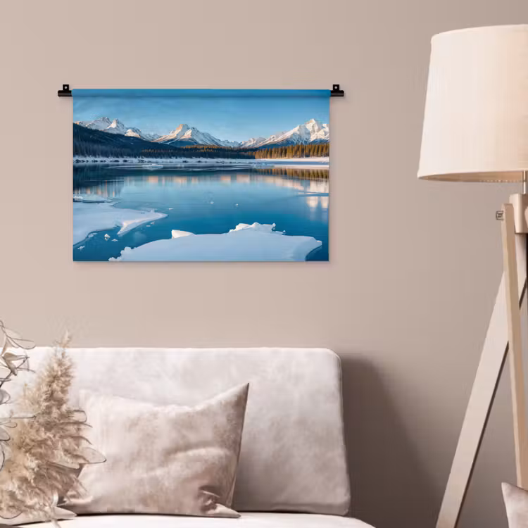 Landschap - Winter - Meer - Bergen - Uitzicht - IJs Wandkleed katoen klein -sfeer4