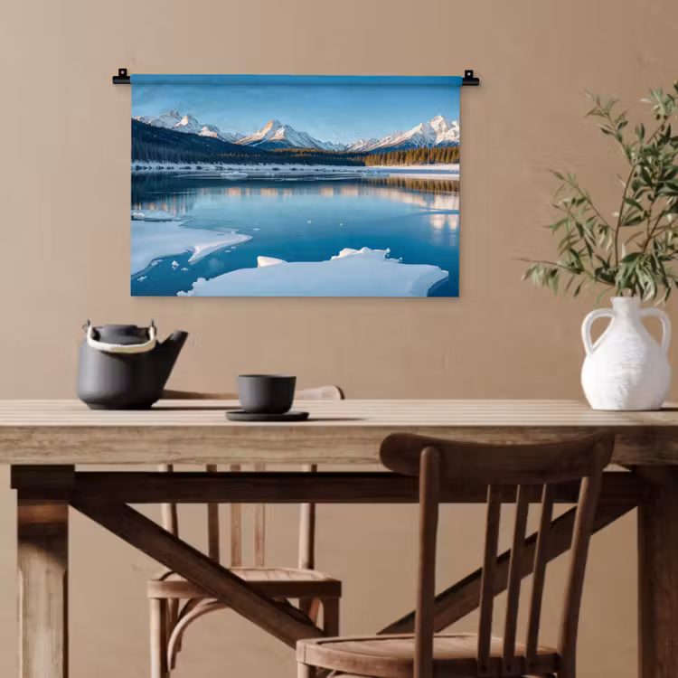 Landschap - Winter - Meer - Bergen - Uitzicht - IJs Wandkleed katoen klein -sfeer6