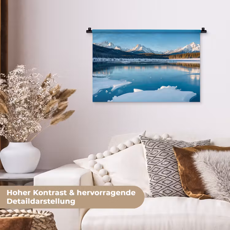 Landschap - Winter - Meer - Bergen - Uitzicht - IJs Wandkleed katoen klein -tsfeer1_DE
