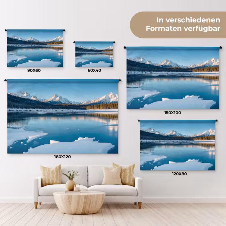 Landschap - Winter - Meer - Bergen - Uitzicht - IJs Wandkleed katoen klein -tsfeer8_DE