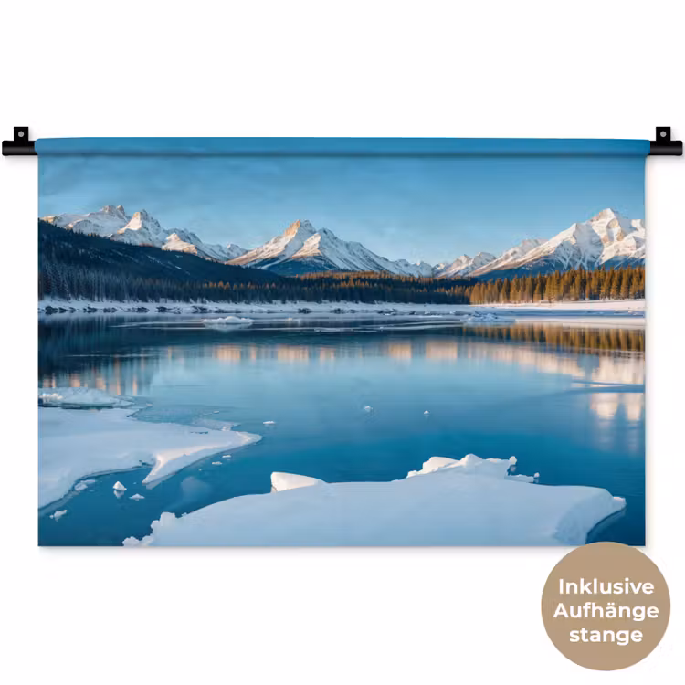 Landschap - Winter - Meer - Bergen - Uitzicht - IJs Wandkleed katoen klein -t3d_DE