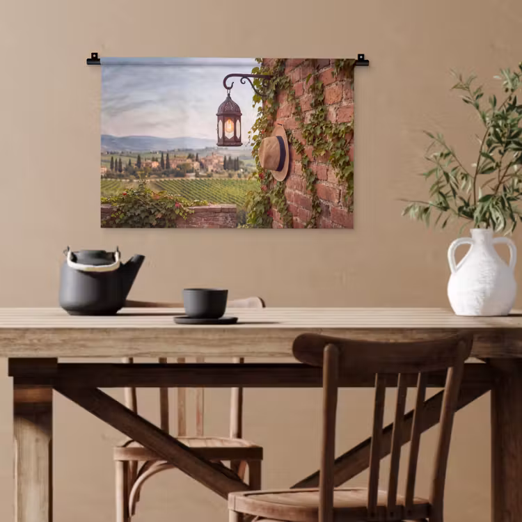 Lantaarn - Wijngaard - Landschap - Italiaans Wandkleed katoen klein -sfeer6