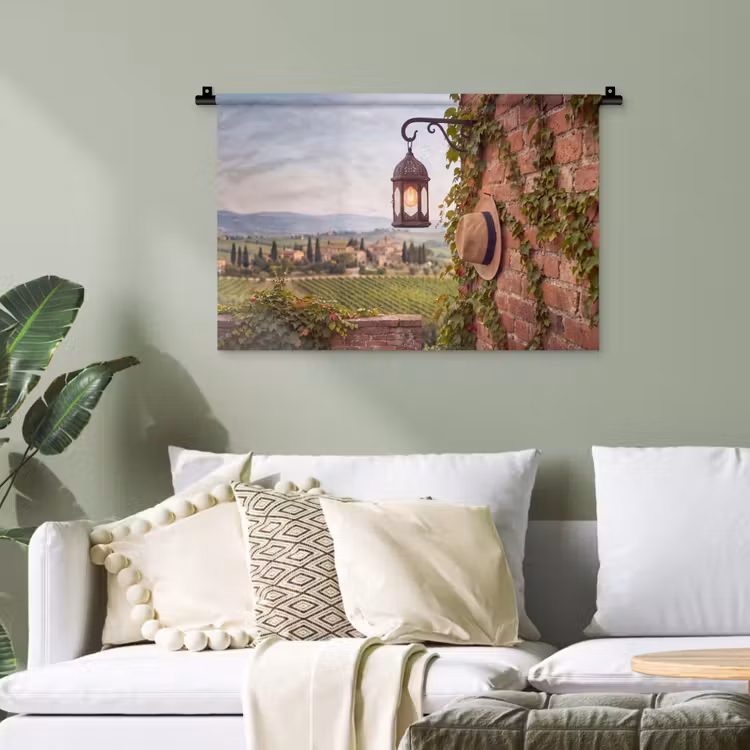 Lantaarn - Wijngaard - Landschap - Italiaans Wandkleed katoen klein -sfeer7