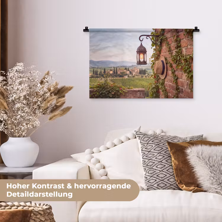 Lantaarn - Wijngaard - Landschap - Italiaans Wandkleed katoen klein -tsfeer1_DE