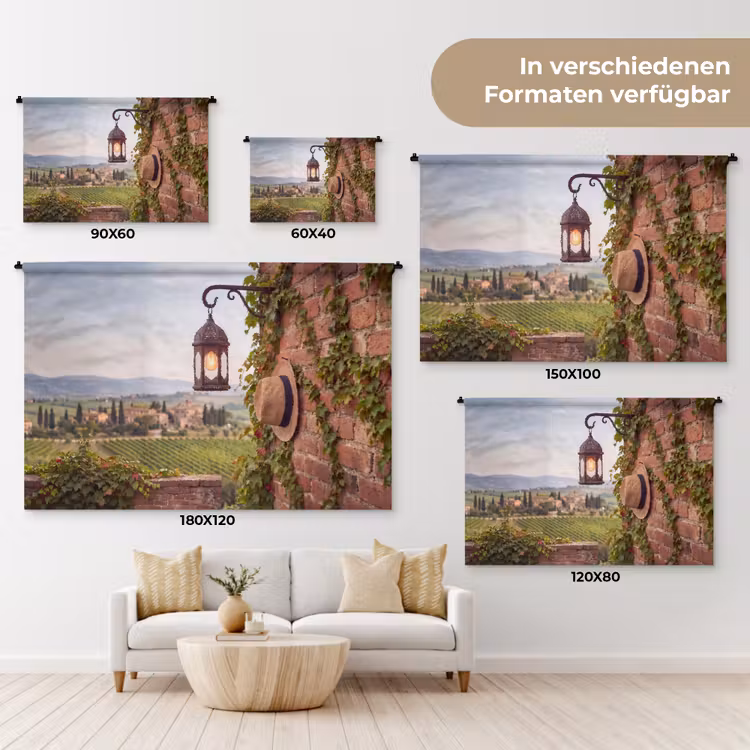 Lantaarn - Wijngaard - Landschap - Italiaans Wandkleed katoen klein -tsfeer8_DE