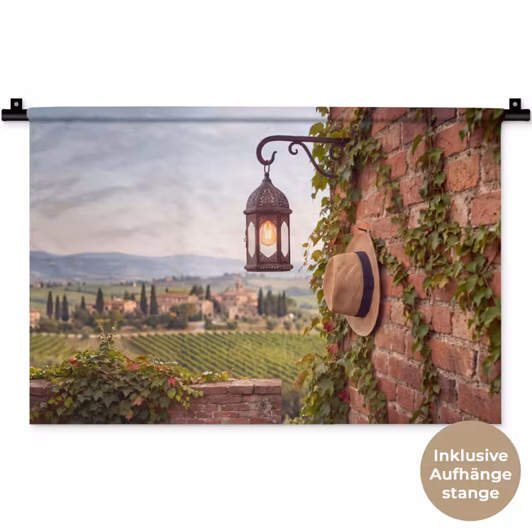 Lantaarn - Wijngaard - Landschap - Italiaans Wandkleed katoen klein -t3d_DE