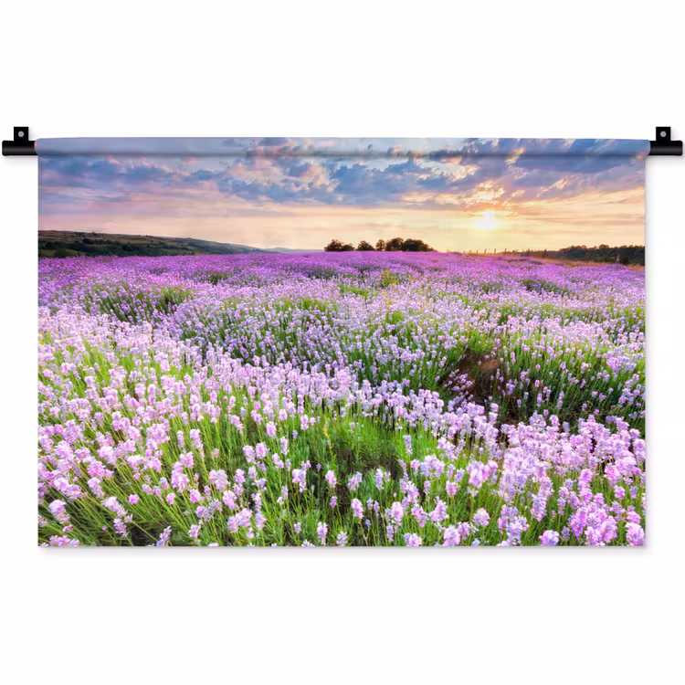 Lavendel - Bloemen - Zonsondergang - Paars - Weide Wandkleed katoen klein -zz3d