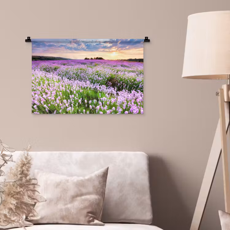 Lavendel - Bloemen - Zonsondergang - Paars - Weide Wandkleed katoen klein -sfeer4