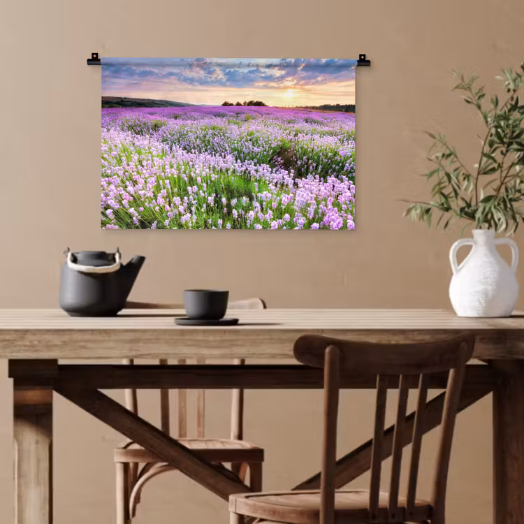 Lavendel - Bloemen - Zonsondergang - Paars - Weide Wandkleed katoen klein -sfeer6