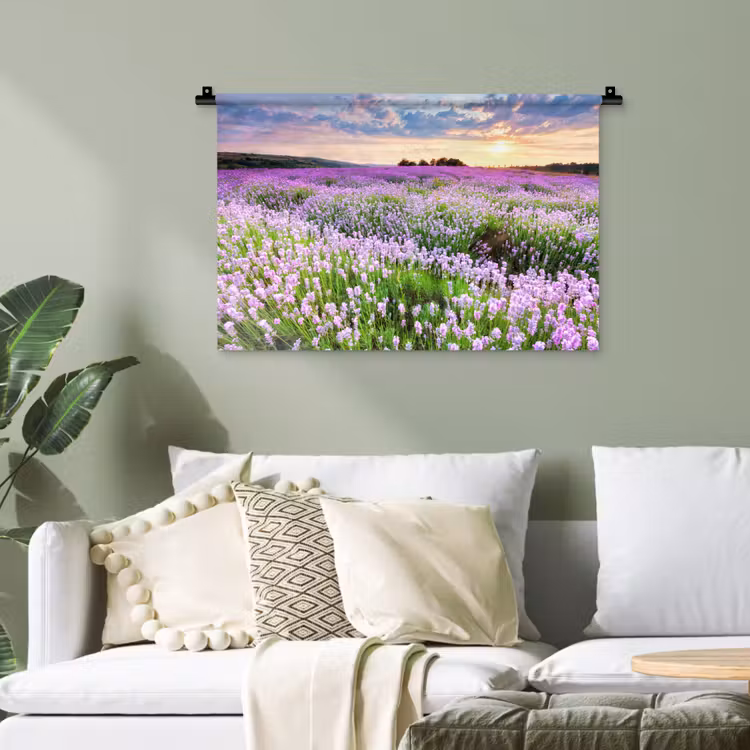 Lavendel - Bloemen - Zonsondergang - Paars - Weide Wandkleed katoen klein -sfeer7